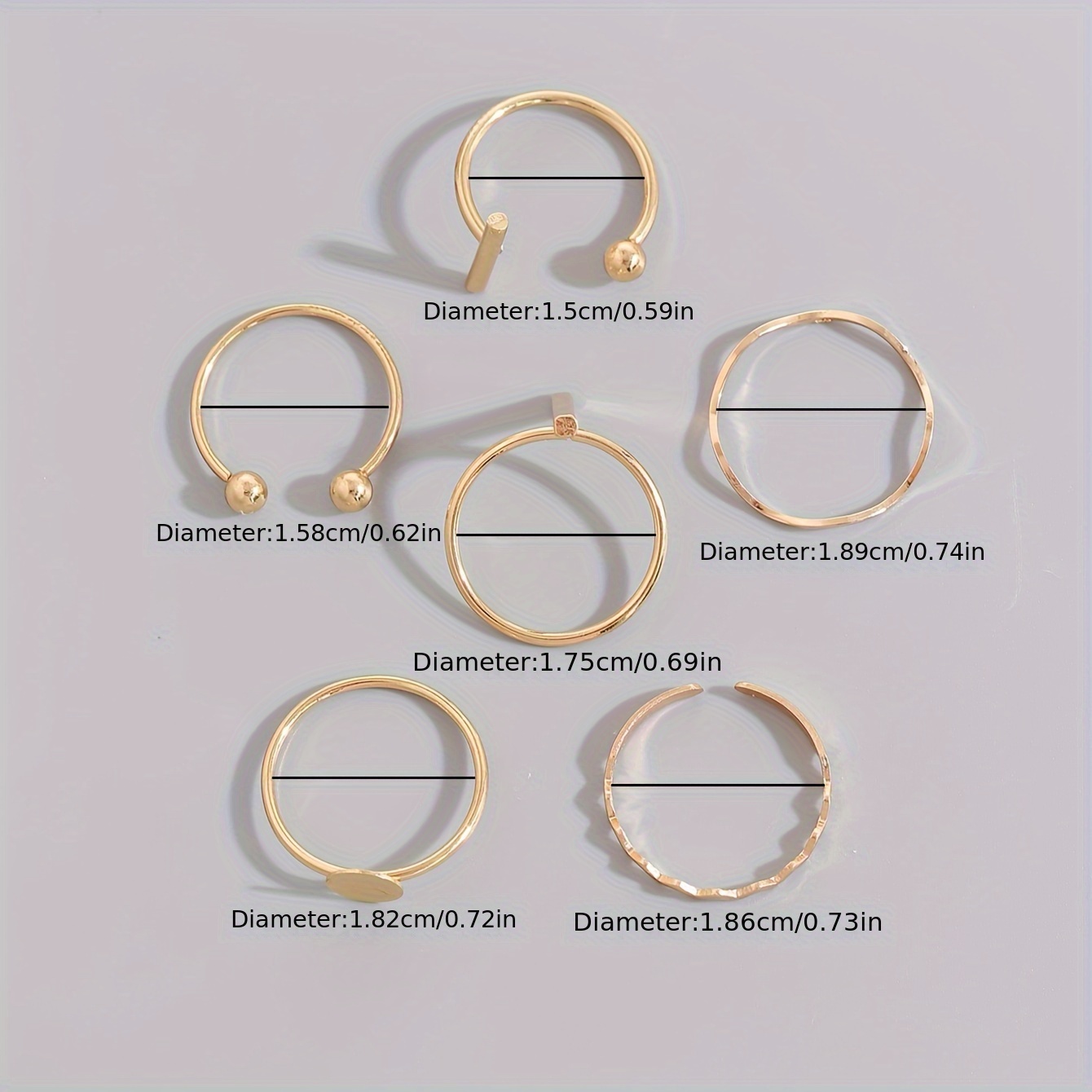 6-Piece Zinc Alloy Ring Set for Women Stackable Minimalist Collection
